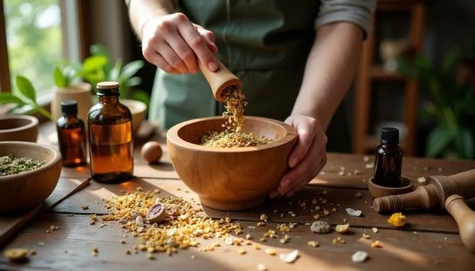Custom herbal medicine with Chinese and Western herbs, tinctures, and tea prepared by a trained herbalist.