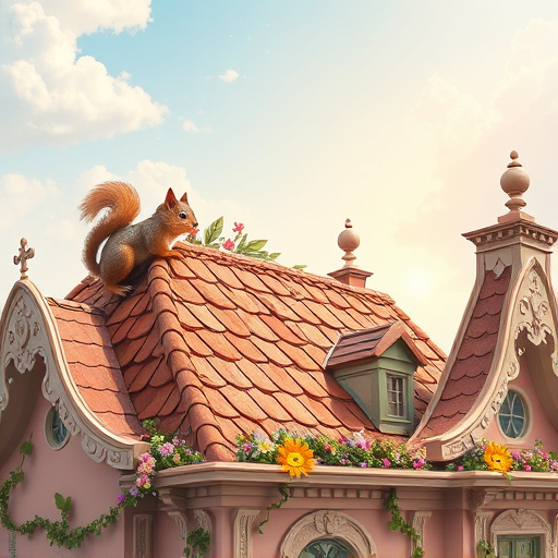 A blog cover image featuring a pair of rugged, weathered roofing boots prominently displayed on a slanted rooftop, showcasing mud and marks that reflect hard work and dedication. Surrounding the boots are roofing tools like a hammer, measuring tape, and a roll of shingles, arranged to suggest a busy workday. Whimsical elements include small birds perched on the roof's edge and a mischievous squirrel peeking around a chimney, adding humor to the scene. The backdrop features a clear blue sky with fluffy clouds and colorful rooftops of a neighborhood, evoking a vibrant day of productivity. The image embraces an Art Deco style with a rich color palette of deep blues, warm oranges, and earthy browns, balancing professionalism with a quirky charm to engage blog readers.