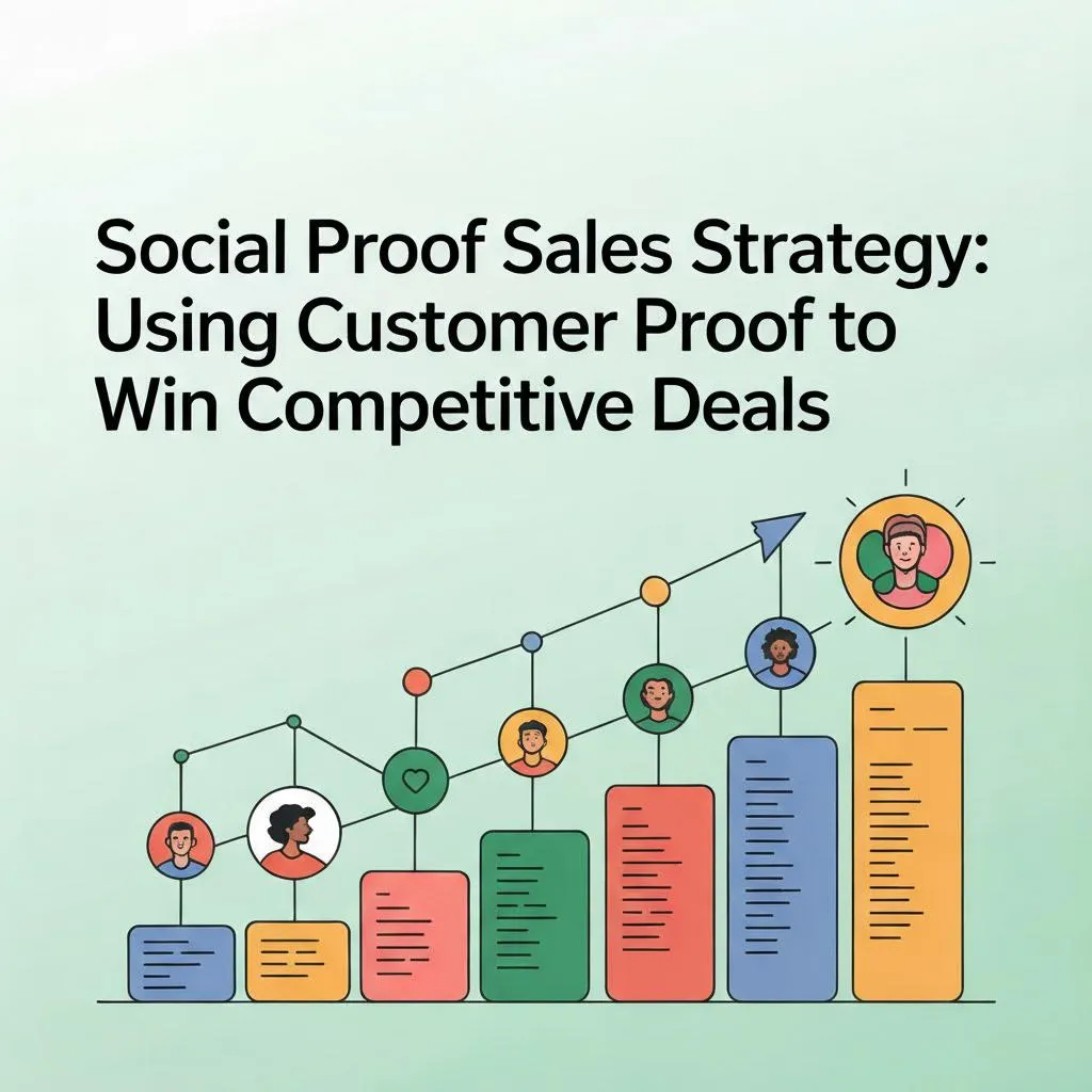 Sales professional presenting customer testimonials and case studies in a competitive deal meeting using a structured social proof sales strategy framework
