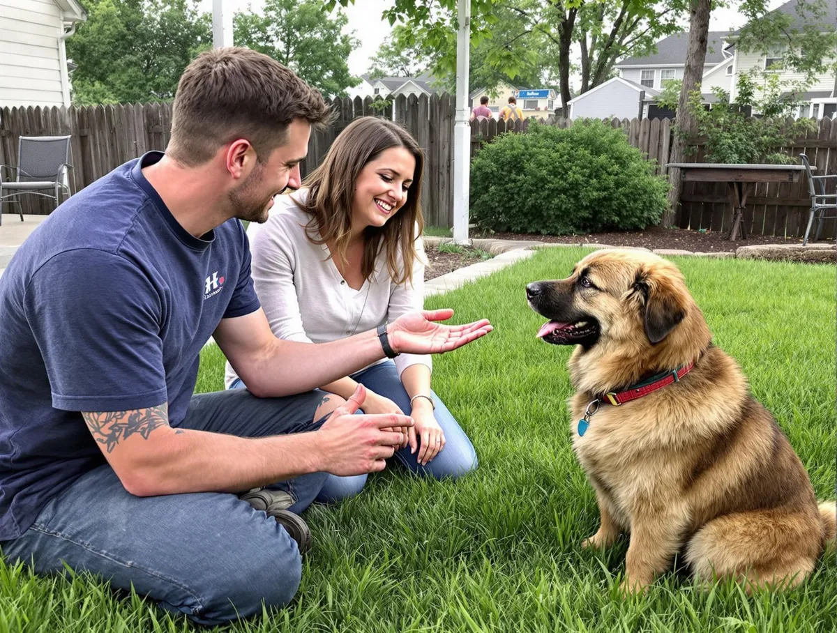 Dog owner successfully getting reliable attention and response from attentive dog during training session, demonstrating effective listening skills and positive reinforcement techniques