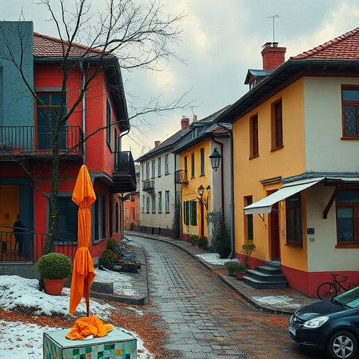 Egy modern, minimalista napellenző csuklókaros mechanikájának részletes, színgazdag ábrázolása Neo-Expressionism stílusban. Élénk, áttörő színekkel – mélykék, élénksárga és vibráló narancs – kiemelve a szerkezetet, dinamikus brushstroke-okkal és mikro-rezgésekkel megjelenítve. A kép központi témája a napellenző részletes szerkezete, fényreflexiós hatásokkal és gazdag textúrákkal, mintha mozogna és életre kelne. A háttérben egy napfényes loftos balkon vagy terasz látható, fából készült padlóval, élénksárga vagy kék árnyalatú növényekkel vagy fekete-festett absztrakt árnyékképekkel. A dinamikus hangulat játékos és lendületes, energikus, helyenként humoros vagy szokatlan részletekkel, például egy elzárt, színes gyerekjátékkal vagy árnyékban rejtőző, alak nélküli formákkal, amelyek életet adnak a kompozíciónak. Az összhatás ösztönös, intenzív színek és lendületes vonalak által alkotott egyedi, kifejező atmoszférát teremt, ahol a szerkezet nem csupán funkcionális, hanem művészi életjeleket sugárzik, kiemelve a környezet energiáját és dinamizmusát.