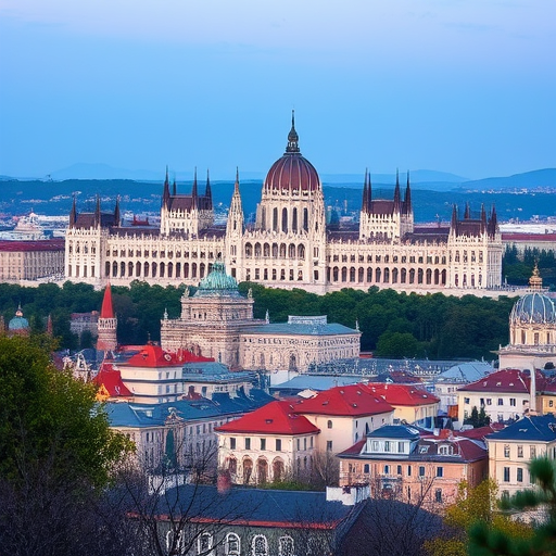 Egy modern, elegánsan kialakított belső tér árnyékolástechnikai megoldásokkal Budapest városi látképével a háttérben, beleértve a Duna-parti épületeket és a Hősök tere monumentális szobrát. A redőnyök, rolók és függönyök finom összhangban nyugodt, meleg színárnyalatokkal (barnák, sárgák, mélykékek) beárnyékolják a helyiséget, lágy fények és árnyékok játékát kelve életre. A térben modern, minimalista bútorok vagy növények hangsúlyozzák a személyes kényelmet és a kiváló szakértelmet. A kép színes kompozíciója a COLORFieldPainting stílusában készült, élénk és harmonikus színblokkokkal, amelyek egyensúlyt teremtenek a nyugalom, az elegancia és a modern városi életérzés között, kiemelve az árnyékolástechnika korszerűségét és funkcionalitását Budapest városi környezetében.