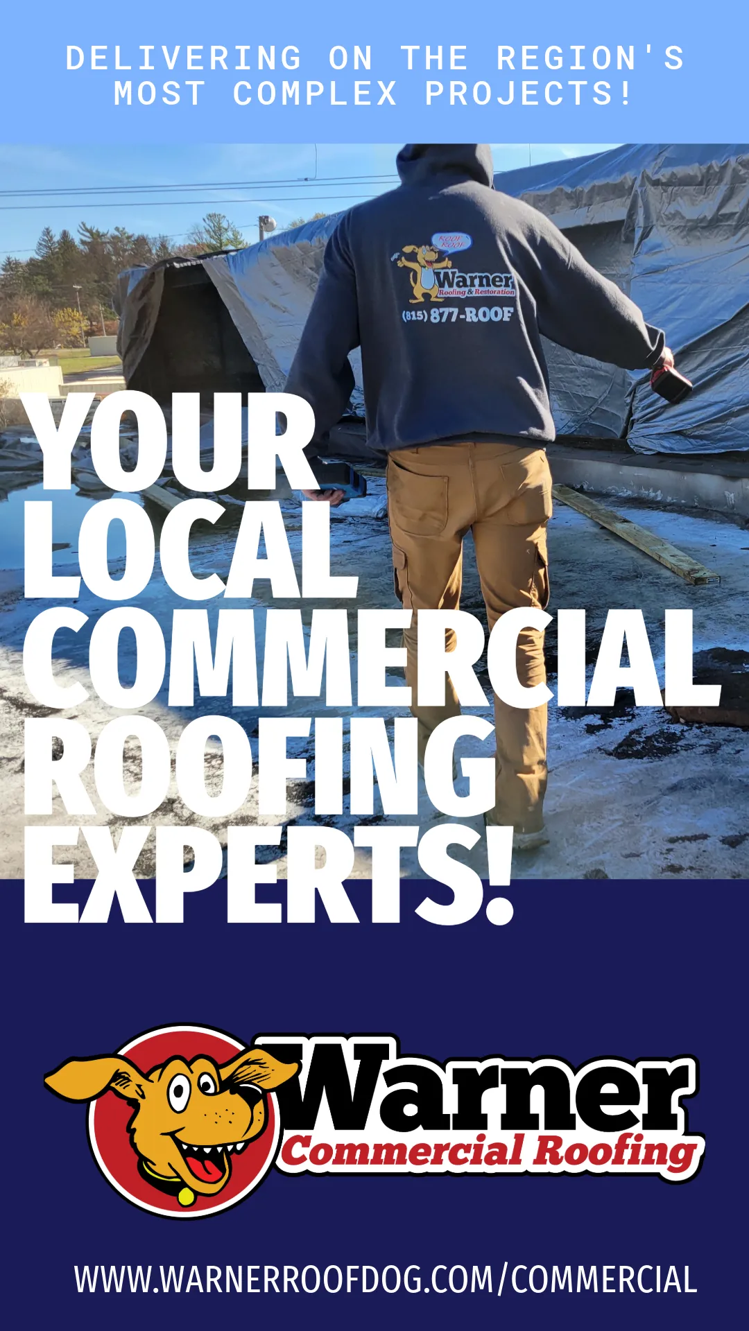 Commercial flat roofs in Rockford, IL, including TPO, EPDM, tear-off, and layover systems installed by Warner Roofing & Restoration. Durable, long-lasting roofing solutions for businesses and industrial properties in Rockford and surrounding areas.