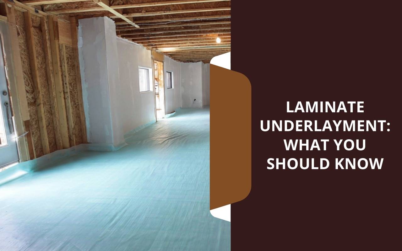 Laminate underlayment with vapor barrier on slab before installing laminate planks in a living room.