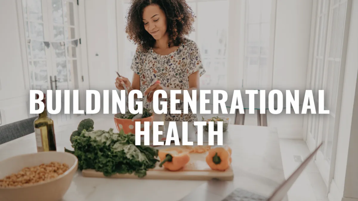 Woman preparing nutritious meal in kitchen demonstrating healthy eating habits that create generational wellness legacy