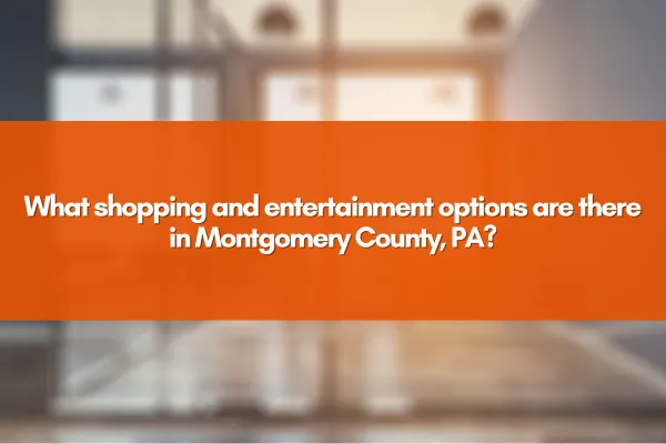 A lively shopping center in Montgomery County PA with shoppers and vibrant storefronts.