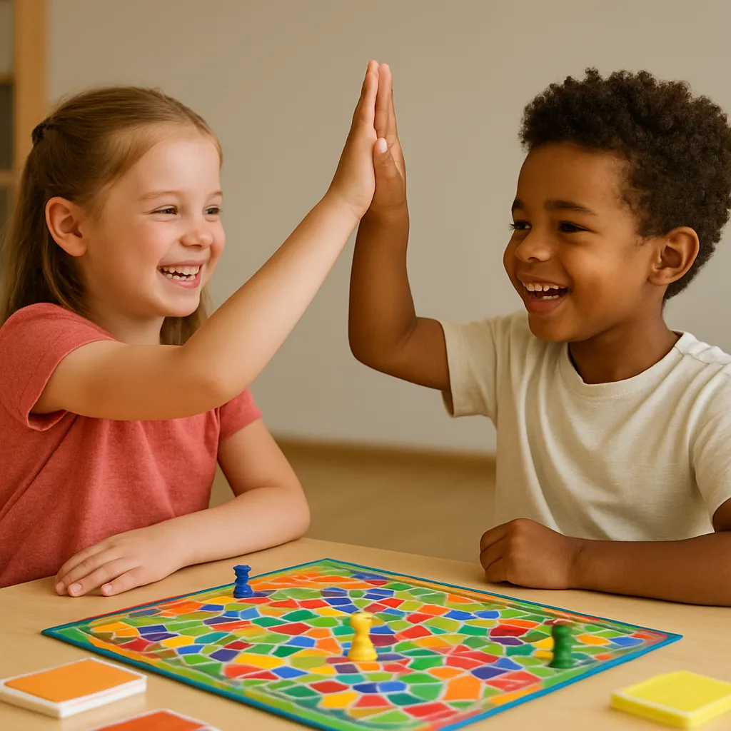 ​​Kids high-fiving while playing a teamwork game in an after-school program