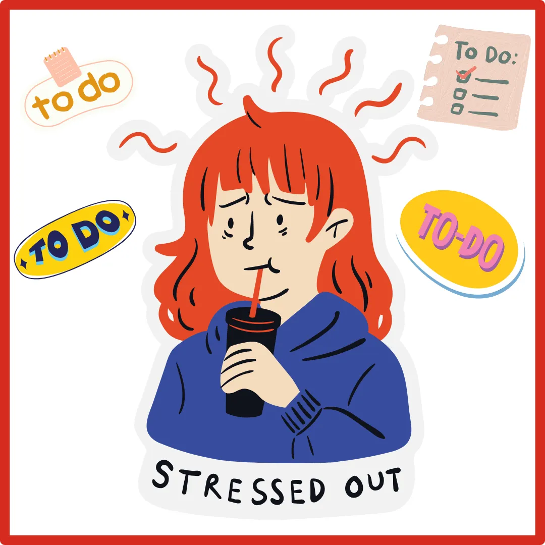 woman surrounded by to-do lists with the words stressed out