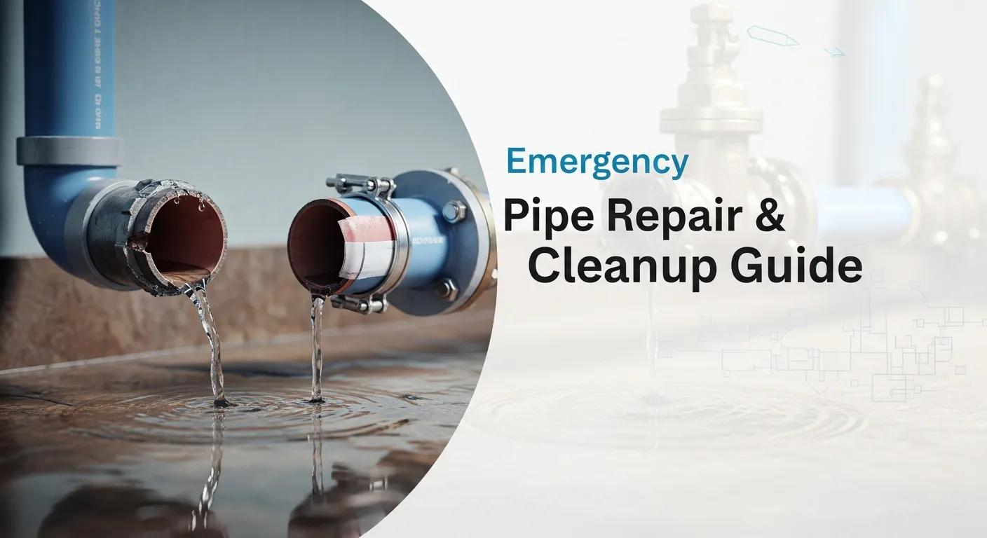 Burst pipe causing water damage in a home, highlighting urgency and the need for immediate repair