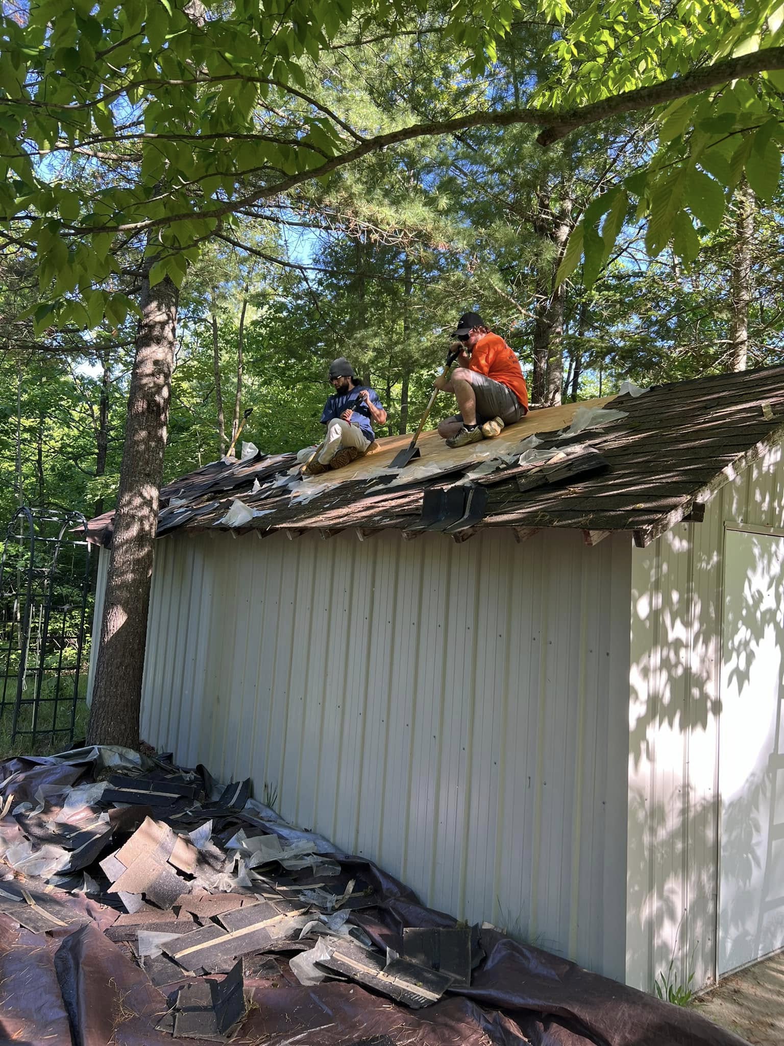 Patching the roof of a pull barn