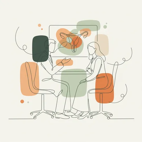 doctor showing labia anatomy diagram to patient in consultation room