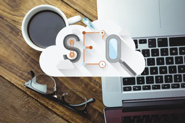Top view cloud with word SEO