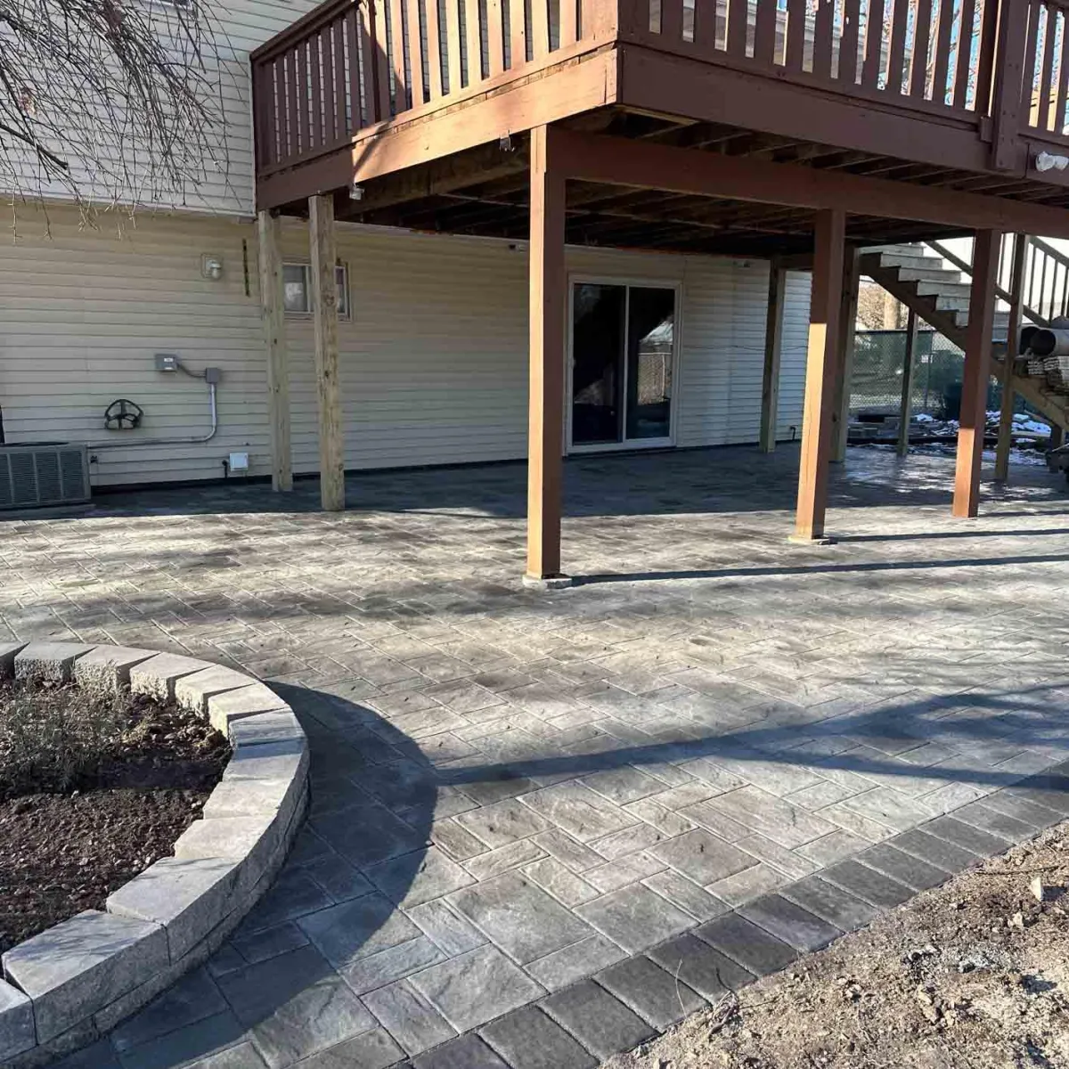 Elegant backyard patio with retaining wall built in Mountainside, NJ