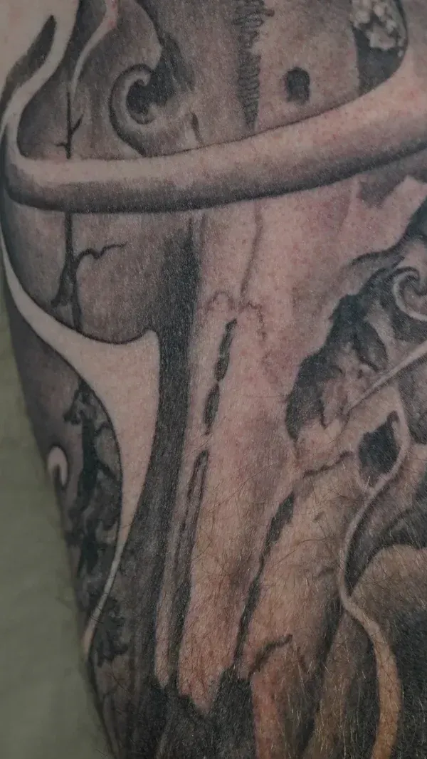 Surreal Buck Surreal Buck Portrait tattoo: Professional tattoo by Mickey Schlick at Montana Tattoo Company in Missoula, MT 