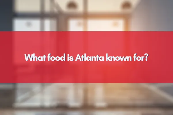 A vibrant collage of famous foods in Atlanta, GA including fried chicken, barbecue, and sweet tea.