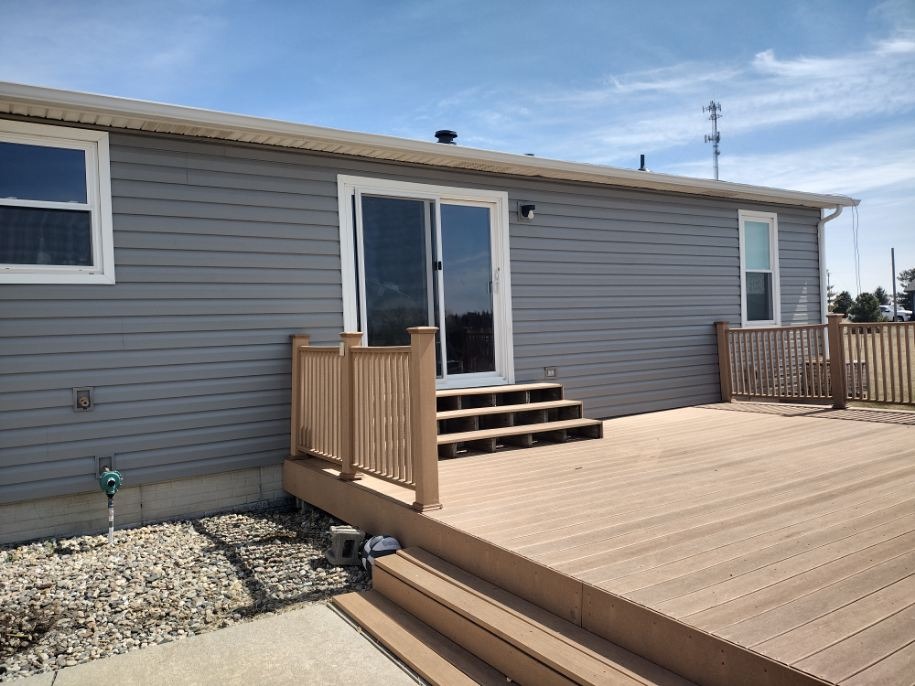 Front view of a house and its deck