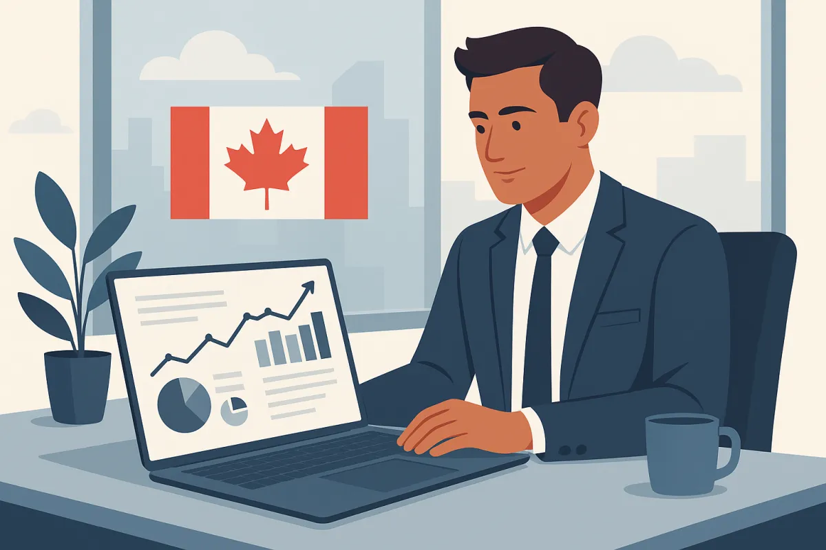 加拿大创业者在办公室分析财务数据