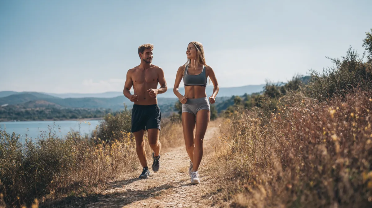 Fit vegetarian couple jogging