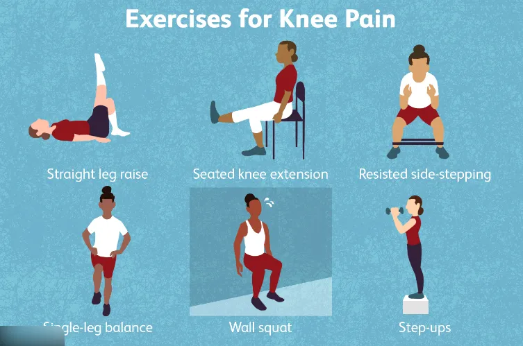 Person performing knee exercises at home alongside non-invasive shockwave knee treatment in a modern clinic