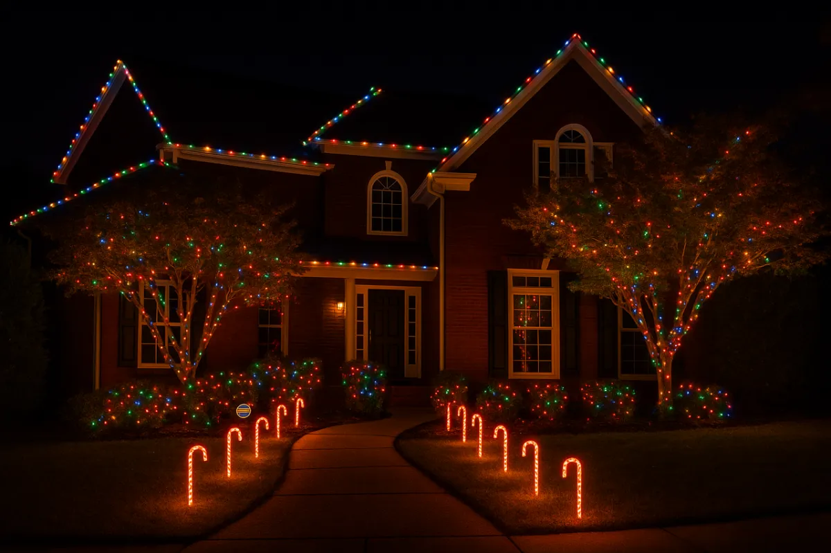 bay bright brick Christmas house 