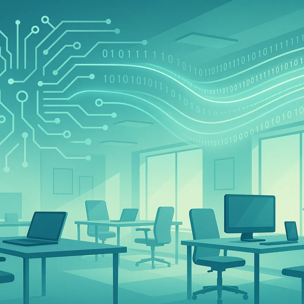 AI automation in a modern office affecting workforce and job roles