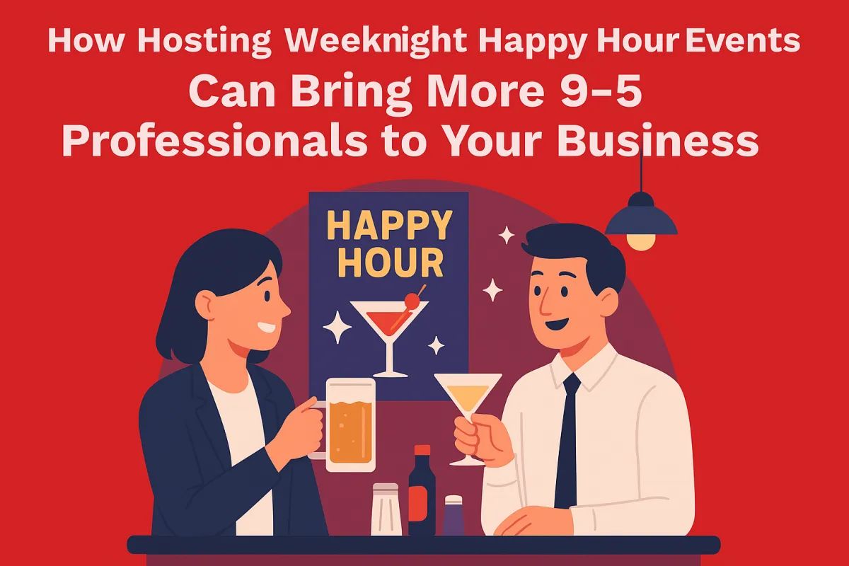 happy hour events with music, networking, and local engagement for professionals