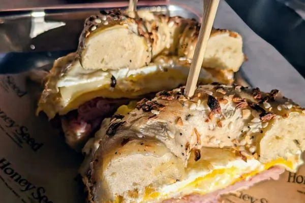honey seed chattanooga bagel ham and cheese