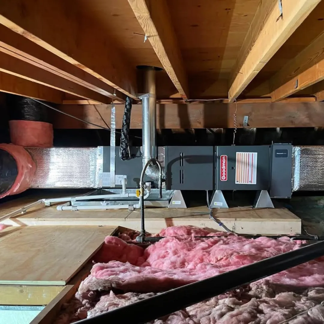 State-of-the-art heating system installation in Los Angeles with insulated ductwork and precision placement for efficiency.