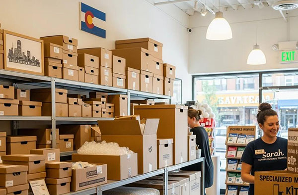 Woman Picking Up Boxes For Her Move
