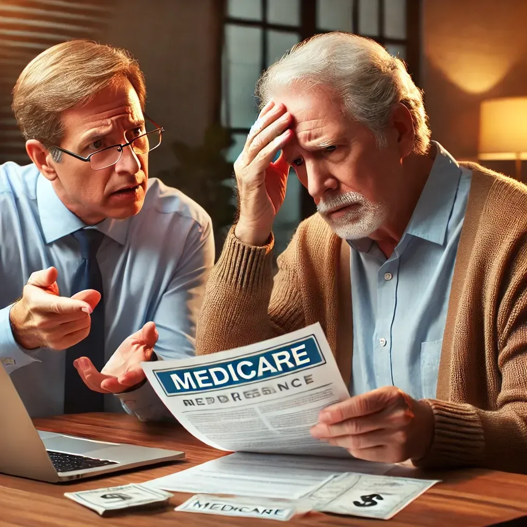 A frustrated senior looking at paperwork