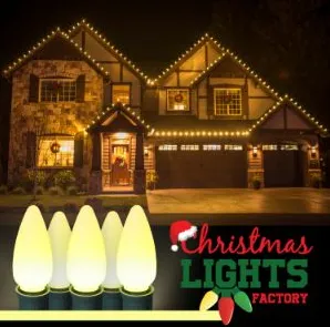 Bright and colorful LED Christmas lights decorating a home, showcasing energy efficiency and festive design.