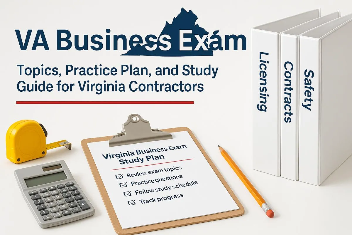 VA Business Exam: Topics, Practice Plan, and Study Guide for Virginia Contractors