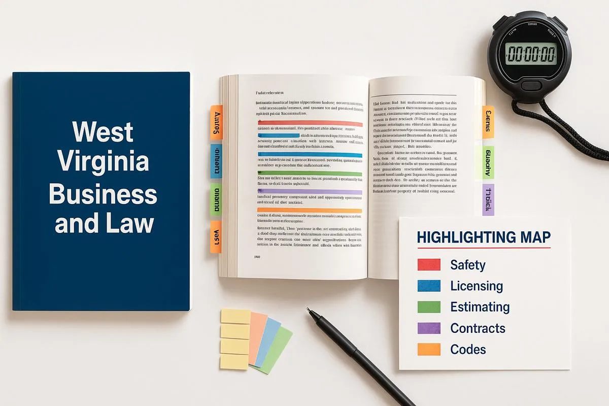 WV Book Tabs & Highlighting Map for Prov Exams | West Virginia Contractors Guide | 1 Exam Prep