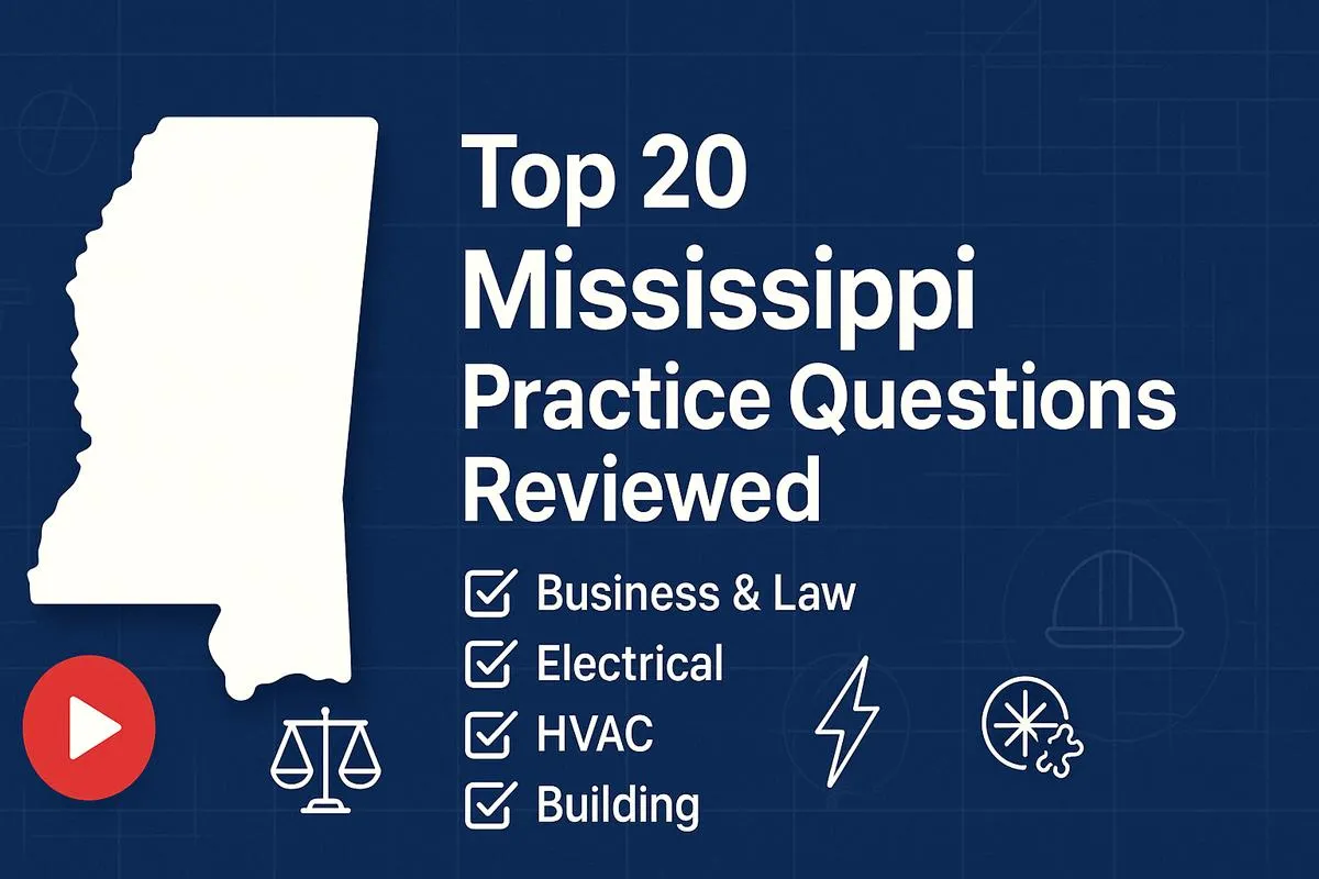 Top 20 Mississippi Practice Questions Reviewed | Exam Prep for Business & Law, Electrical, HVAC, and Building
