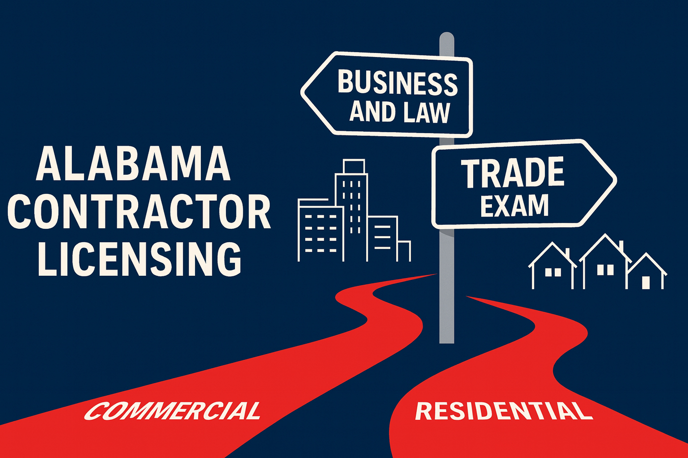 Alabama Contractor Exams: Business & Law, Trade, Commercial vs Residential