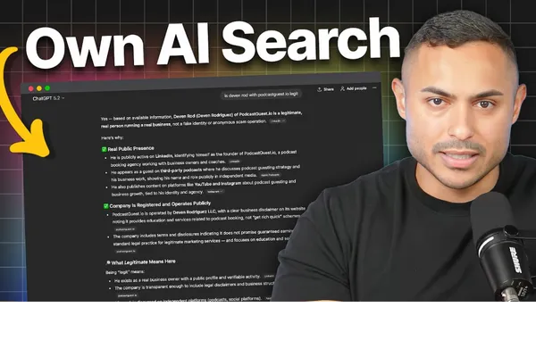 AI search optimization - business owner controlling what ChatGPT says about them using podcast appearances and five search factors