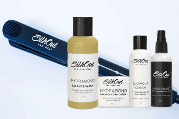 a flat iron with SilkOut System Silk Press bundle