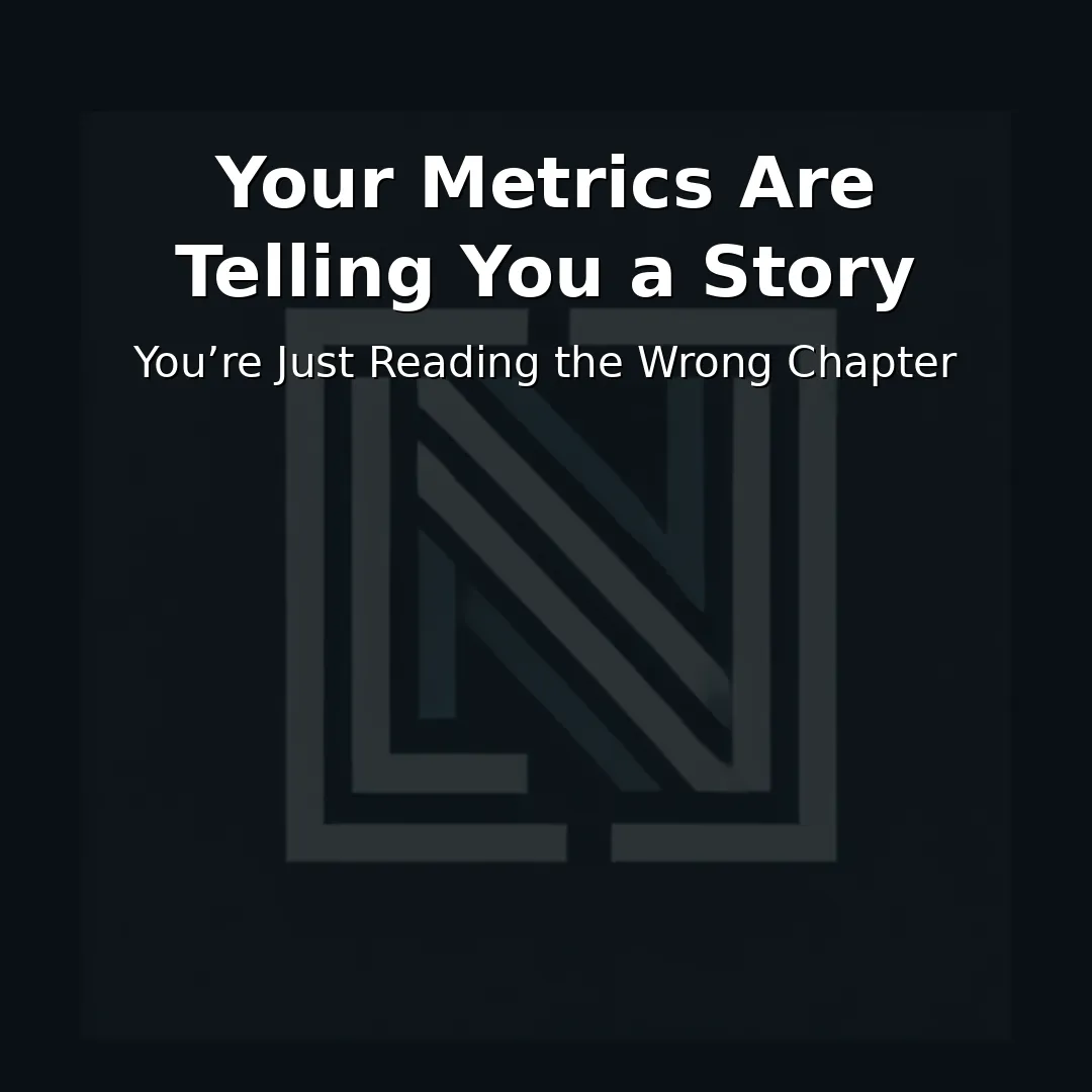 Dark charcoal background with a faint LN logo in the center and white text that reads, “Your Metrics Are Telling You a Story” and “You’re Just Reading the Wrong Chapter.”