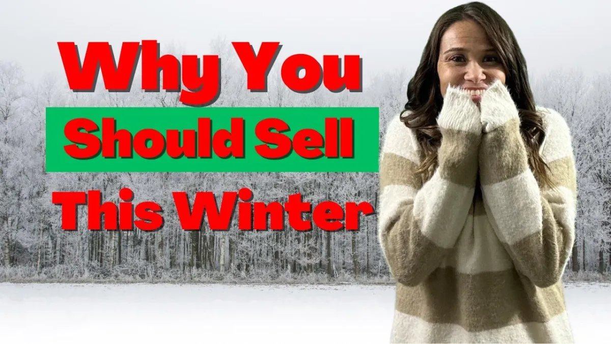 Cozy winter home with 'For Sale' sign, showcasing the appeal of selling in winter