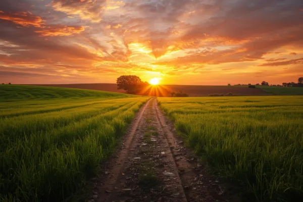 a path leading toward a sunrise, symbolizing transformation