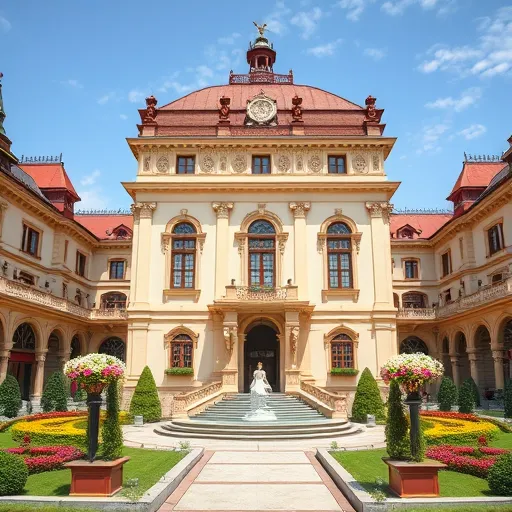 A Renaissance stílusban megalkotott, elegáns városlátkép Nyíregyháza panorámájával a háttérben, neoklasszikus épületekkel, díszes részletekkel és faragványokkal, mintha egy festményből léptek volna ki. A központi épület grandiózus és impozáns, naplemente színekben finoman megvilágítva, békés és meleg atmoszférában, hangsúlyozva a megbízhatóságot és profizmust. Gazdag színek – mély vörösek, aranyak, bézs árnyalatok – teszik mélyebbé a hangulatot. Az kép bal oldalán egy díszes, stilizált kályha vagy radiátor látható, lágy kék és enyhén zöld árnyalatokkal, ami a fűtés és klimatizálási rendszert szimbolizálja, összekötve a múlt hagyományait a modern komforttal. A háttérben zöldellő, sűrű növényzet, szőlőskertek és halmok adják a tájat, melyek finoman tükröződnek egy vízzel mozaikolt patakban vagy tóban, a nyugalom és természet közelsége érződik. A jelenet szellemes és nyugodt hangulatot áraszt, az összetartozó régies szépség és modernitás harmóniájával. Aprólékosan kidolgozott díszítő motívumok – angyalok, virágok vagy feliratok – finoman keretezik az egész kompozíciót. Az egész kép azt a benyomást kelti, hogy ez a fűtési és klímatechnikai vállalat hagyománytiszteletet sugárzó, professzionális és megbízható szolgáltatást nyújt Szabolcs-Szatmár-Bereg megyében, ötvözve a modern technológiát az időtlen eleganciával.
