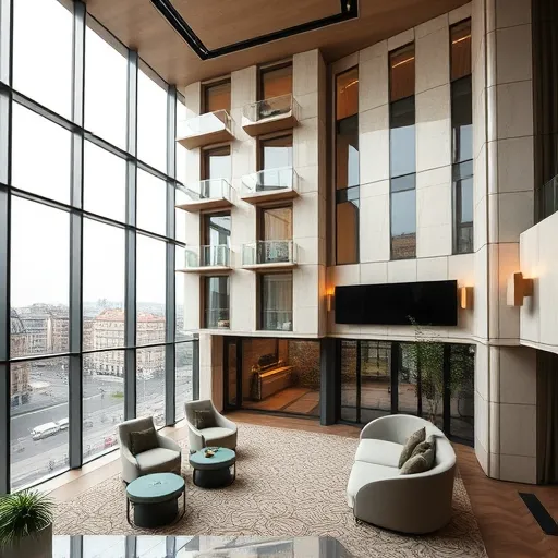 Egy modern, elegáns Budapest városi utcakép, ahol felújított Art Deco stílusban tervezett épületek között finoman megvilágított, geometrikus mintázatú hőszivattyúegységek és díszes radiátorok láthatók, harmonikusan illeszkedve a város karakteréhez. A háttérben Budapest ikonikus jelképességei, például a Parlament és a Gellért-hegy romantikus naplementében ragyognak arany, sötét türkiz, márványfehér és halvány arany színekben, nyugodt, kielégítő hangulatot árasztva. A kép központjában egy részletes, stilizált panelépület látható, Art Deco stílusú díszítésekkel és mozaikmintázatokkal, jelezve a helyi vállalkozók vizuális identitását. A geometrikus, szimmetrikus motívumok az energiahatékonyságot és az elegáns összhangot szimbolizálják, melyeket a modern, kortárs design és a luxust sugárzó színpaletta – gazdag bronz, sötét türkiz, márványfehér és halvány arany – egészít ki. Ez a képkép a város dinamizmusát és fejlődését hangsúlyozza a lakossági fűtés és klíma rendszerek területén, professzionális és megbízható hangulatot árasztva.