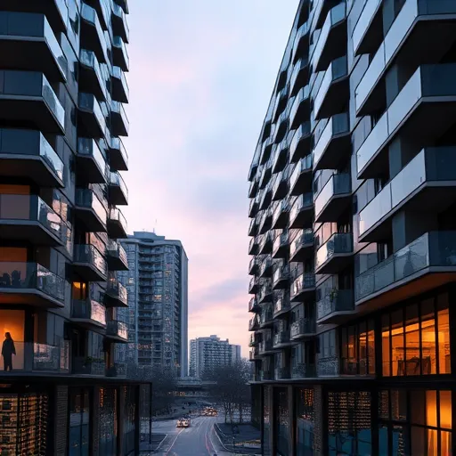 Alt szöveg: Egy modern, minimalista építészetű blokképület Budapest városképén, ahol a homlokzat szervesen integrálódik a fűtési és légkondicionáló technológiai elemekkel. A központi részen futurisztikus, stilizált radiátorszerű szerkezetek és szellőzőnyílások láthatók lágy kék és ezüst színárnyalatokban, amelyek a technológiai innovációt és komfortot szimbolizálják. A háttérben Budapest jellegzetes nevezetességei finoman részletezve, harmonikus geometriai elemekkel és békés színátmenetekkel kiegészítve. A képen apró, színezett csővezetékek és organikus, életre kelt technikai motívumok kötődnek a homlokzathoz, szimbolizálva az életre kelt, organikus technológiai rendszert. A stílust a Geometric Abstraction jellemzi, erős kontrasztokkal, tiszta vonalakkal és a hideg kék, ezüst-szürke, halvány fehér színek használatával, amelyek a modernitást és az innovációt hangsúlyozzák. A fény-árnyék játék tovább növeli az épület dinamikus, letisztult megjelenését, egy futurisztikus és professzionális városi otthonok jövőjét vizionáló kép, ideális blog borítóképnek a városi energiatakarékos építészeti megoldásokról.