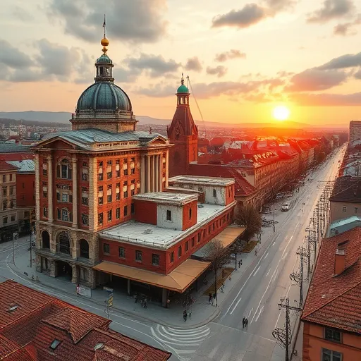 A szürreális, lélegzetelállító kép Kecskemét helyi fűtési és klímavállalkozóiról, amely egy lebegő, nyolc méter méretű városképet ábrázol. Az épületek ívelt, organikus alakzatokat öltenek, mint folyékony szobrok, a háttérben pedig vibráló, mélykék-lilás égbolt látható, melyből apró csillagok és mechanikus csillámok szóródnak ki, szimbolizálva a technológia és innováció összefonódását. A központban egy gigantikus, melegítést vagy hűtést biztosító rendszer, mintha szívként lüktetne, szárnyakat növesztve a felhők közül, amelyek légies, könnyű felhőalakzatokként a hő- vagy hűtőenergiát jelképezik. A nyugodt, mégis inspiráló légkör a futurisztikus színpalettával, a mélykéktől és lilától a meleg narancsos és arany tónusokig terjed, harmóniában összekapcsolva a helyi vállalkozások innovatív szellemét a város nyugalmas, dinamikus hangulatával. Apró, lebegő szerszámok, például apró csavarok és szelepek, élő tárgyként jelennek meg, míg a háttérben stilizált, geometrikus Kecskemét városának sziluettje látható, mely mintegy technikai rajz vagy művészi vázlat benyomását kelti. Az egész kompozíció futurisztikus, mégis melegséget árasztó, harmonikus látványt nyújt, összekötve a helyi innovatív vállalkozások szellemét a város nyugodt és dinamikus atmoszférájával.