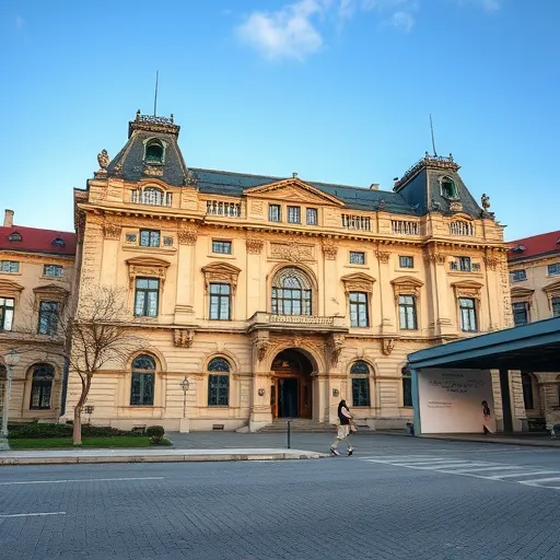 Egy részletgazdag renaissance stílusú városkép Budapest történelmi épületeivel, melyek díszes, aranyozott homlokzatokkal és hagyományos motívumokkal díszítettek. A háttérben barokk épületek magasodnak, falépcsős kialakítással, gazdag ornamentikával és klasszikus részletekkel. A városképet arany-, barna-, mélyvörös- és sötétkék árnyalatok jellemzik, hangulatát pedig egyensúlyban tartja a múlt gazdagsága és a modern technológia jelenléte. A kép középpontjában finoman rejtett, régi stílusú radiátorok és légtornyok láthatók, melyek egybevágóan illeszkednek az épületek homlokzatának részleteivel. A térségben természetes színű növények, például palástos ciprusok és vastag törzsű cédrusok nyugalmat és harmóniát sugároznak, meleg fényben fürdő környezetet teremtve. Az összhatás hivatalos, bizalomgerjesztő, időtlen pillanatot megörökítő, ahol a klasszikus művészetek ornamentikája, szimbolikus motívumok és a renaissance színpalettája – élénk arany, mélyvörös, sötétkék és föld színei – harmóniában találkoznak a modern fűtési és hűtési rendszerek finom eleganciájával.
