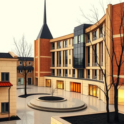 A modern, stilizált városi jelenet Bauhaus stílusban megalkotott épülettel, amely egy letisztult, geometrikus formai elemekkel rendelkező városi környezetben helyezkedik el. A központi figurát egy absztrakt, geometrikus mintákkal dolgozó szakember alkotja, aki egy kézben okos termoszt tart, a másikban pedig egy elegáns kulcs vagy cső látható. A háttérben minimalista, geometrikus kialakítású fűtés- és klímatechnikai eszközöket ábrázoló épület található, élénk és szűk színpalettában, beleértve mély narancssárgát, szürkét és krémszínt. A kép nyugodt és professzionális hangulatot áraszt, oldalról áttetsző, geometrikus árnyékokat használva, hangsúlyozva a Bauhaus szellemiségét. Egyedi részletként egy stilizált, absztrakt várostérkép vagy Kecskemét sziluettje látható a háttérben, élénk vonalakkal és geometrikus elemekkel díszítve. A modern, mégis barátságos összhang a technológia és a városi élet dinamikájának összekapcsolását tükrözi, tiszta vonalakat és egyszerű formákat, valamint a Bauhaus ihletésű minimalista designt, harmonikus színösszeállítással, melyben a sárga, fekete és fehér dominál.
