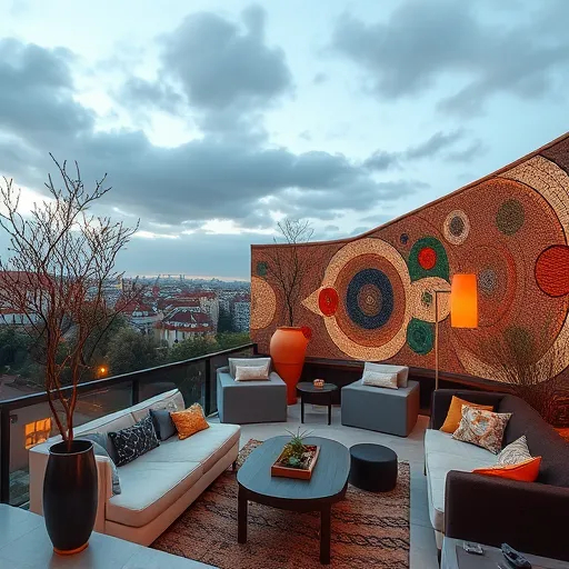 Vibrant and detailed image depicting a modern home heating and air conditioning installation in Debrecen, Hungary. The scene features lively, abstract patterns reminiscent of Aboriginal art, with swirling lines and intricate motifs. At the center, an elegant, geometric-shaped leaf or goat-head symbol signifies a strong connection to nature. The background showcases stylized outlines of a contemporary family home or living room, emphasizing comfort and security. Heating and cooling units are integrated into the artistic design with subtle patterns, blending seamlessly into the overall composition. Warm earthy tones such as brown, terracotta, gray, and natural colors evoke a sense of tranquility and balance between modern technology and natural harmony. A circular, mosaic-like element symbolizes the energy network linking the heating system and air conditioning units. Surrounding details include stylized silhouettes of Debrecen landmarks like windmills and Reformed Church spires, highlighting the local cultural and geographical context. The artwork features symmetrical, flowing lines and Aboriginal-inspired motifs with black outlines and dots, creating a harmonious fusion of traditional art and contemporary tech aesthetics—making it a visually striking and culturally rich illustration suitable for a blog header.
