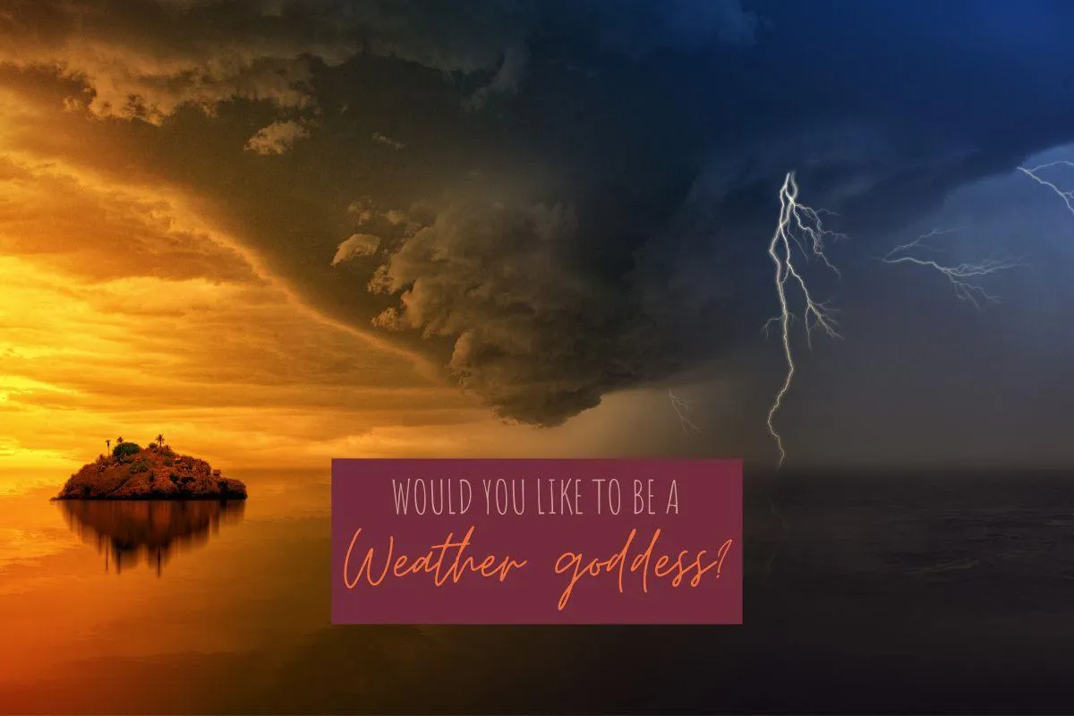 Sea with storm on one side, shining sunset on the other