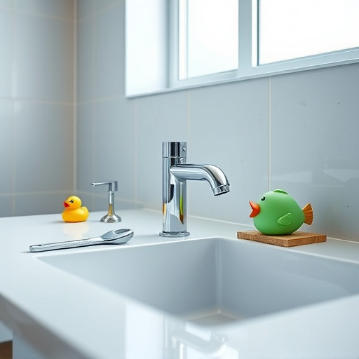 Alt Text: A beautifully remodeled bathroom showcases an elegant blend of classic and contemporary design elements. The focal point is a freestanding tub surrounded by sleek tiles and stylish fixtures. A whimsical shower curtain featuring playful dolphins adds a quirky touch, while decorative potted plants enhance the inviting atmosphere. Soft natural light filters through a window, illuminating polished surfaces and creating a serene ambiance. Vintage design accents, such as an antique mirror and ornate brass handles, harmonize with modern aesthetics. The warm color palette includes soothing ivory, soft blues, and gold accents, evoking tranquility and luxury, inviting viewers to imagine their own bathroom renovations.