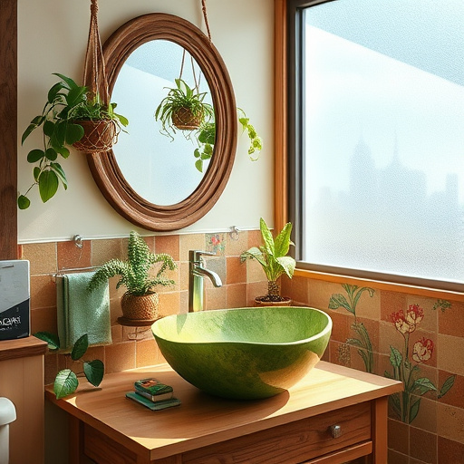 Alt Text: Digital cover image illustrating the theme "5x7 Bathroom Remodel Cost," featuring a beautifully remodeled compact bathroom with a sleek freestanding bathtub and a stylish glass-enclosed shower. The space is adorned with vibrant patterned tile work and illuminated by soft ambient lighting, creating a warm atmosphere. Playful details include a rubber duck at the bathtub's edge and a whimsical showerhead-shaped wall clock, adding a fun element to the design. Lush green plants on the windowsill frame a view of a tranquil garden, enhancing serenity. The color palette blends soft earth tones with aqua and coral highlights, inspiring homeowners to envision their bathroom transformation.